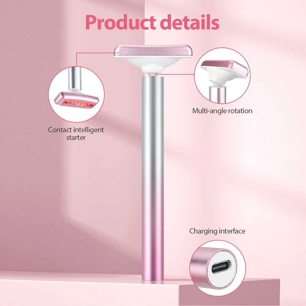 4in1 Eye Facial Massage Wand EMS Hot Compress Red Light Neck Face Vibration Lift Skin Rejuvenation Sculpting Firm Tighten Tool