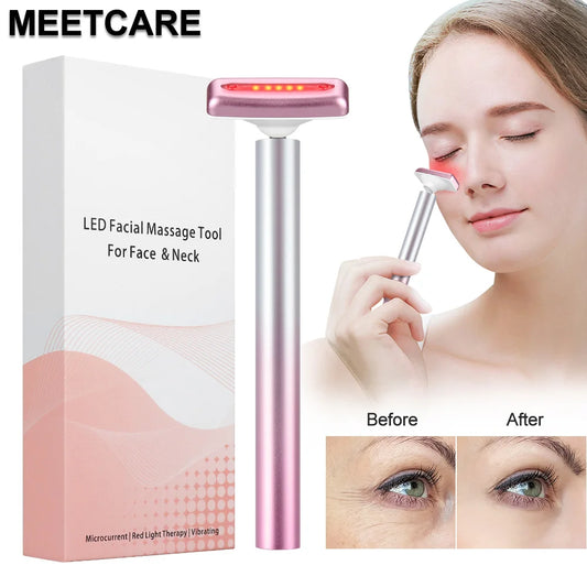 4in1 Eye Facial Massage Wand EMS Hot Compress Red Light Neck Face Vibration Lift Skin Rejuvenation Sculpting Firm Tighten Tool