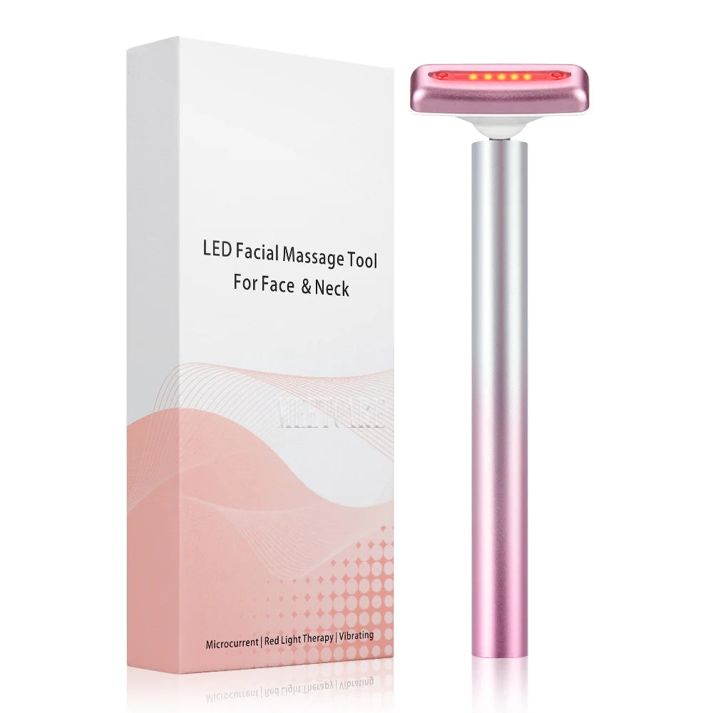 4in1 Eye Facial Massage Wand EMS Hot Compress Red Light Neck Face Vibration Lift Skin Rejuvenation Sculpting Firm Tighten Tool